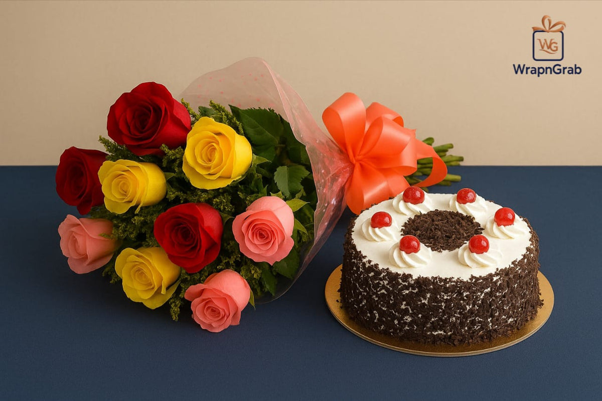 1 Pound Cake and Mix Color Roses