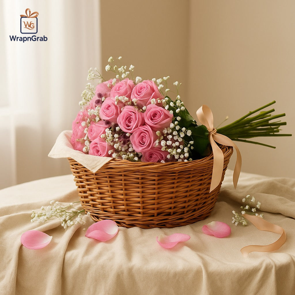 24 Local Pink Roses with Gypso