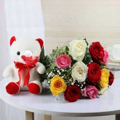  Mixed Roses & Teddy Bear Gift Set 