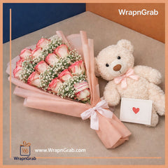 Teddy with Flower Bouquet